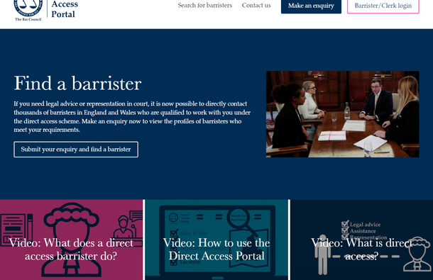 Screenshot of the Direct Access Portal home page  