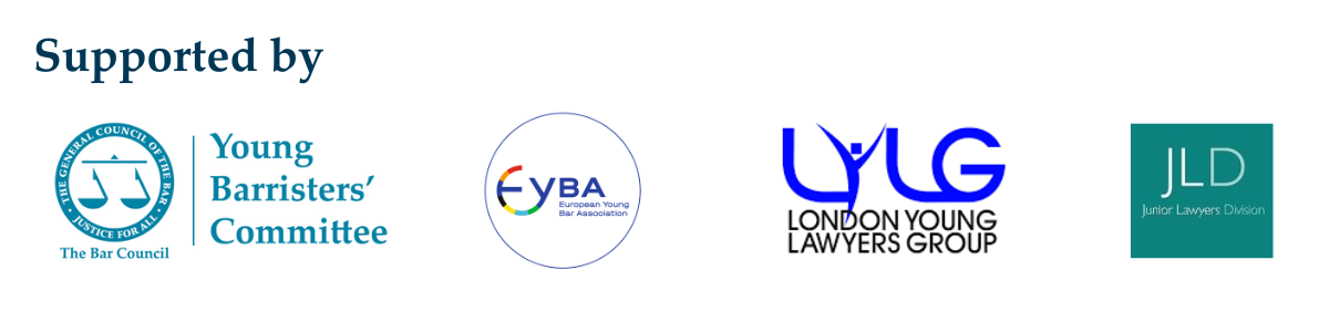 Logos for the Bar Council's Young Barristers' Committee, The European Young Bar Association, London Young Lawyers Group and Junior Lawyers Division